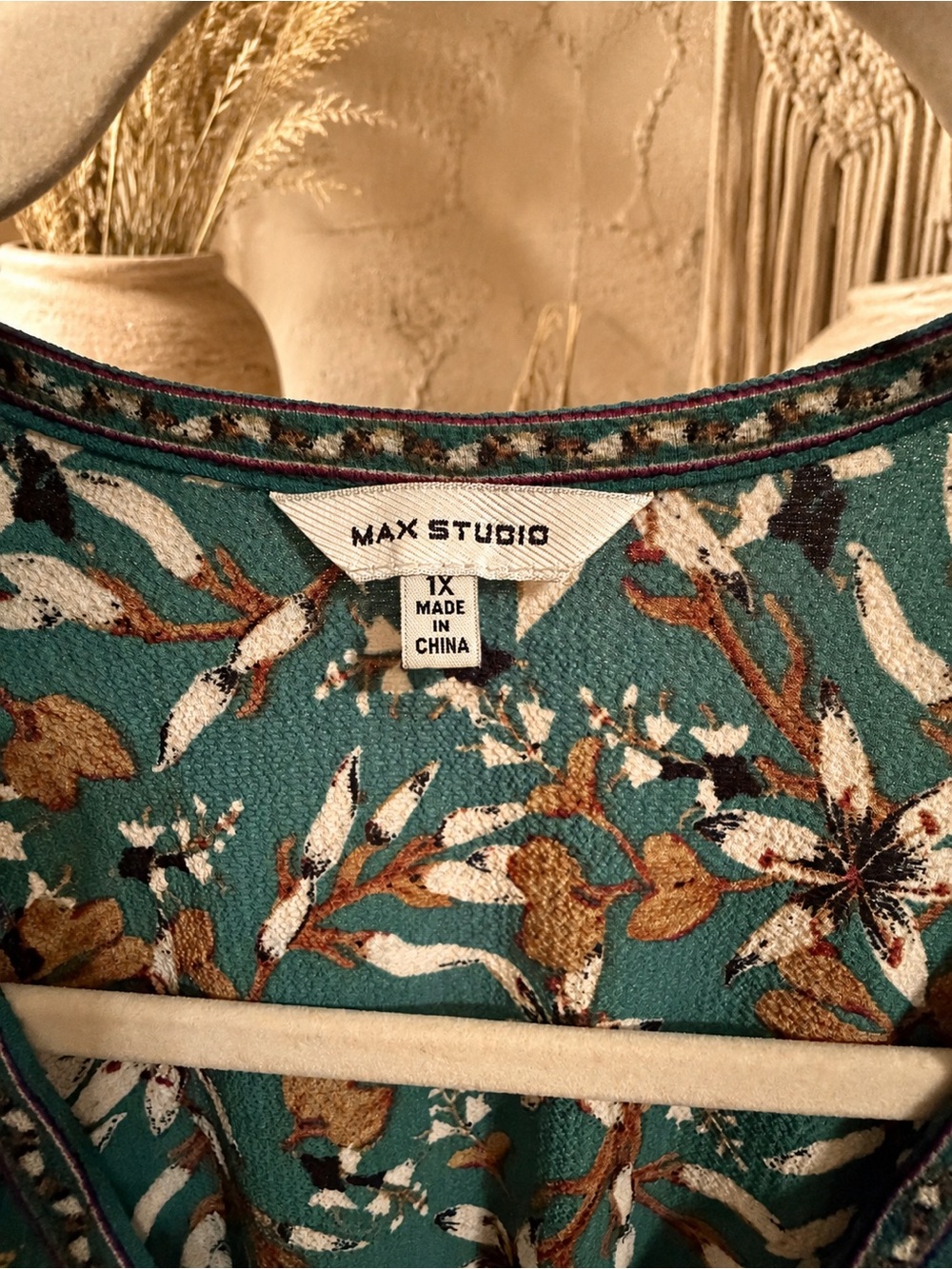 Max Studio 1X Teal Floral Boho Smocked Waist Flutter Maxi Dress - Picture 10 of 10